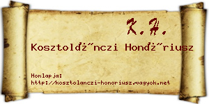 Kosztolánczi Honóriusz névjegykártya